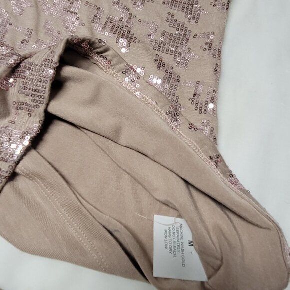 Taupe Color  One Shoulder Glitter Top Size M - Picture 8 of 9